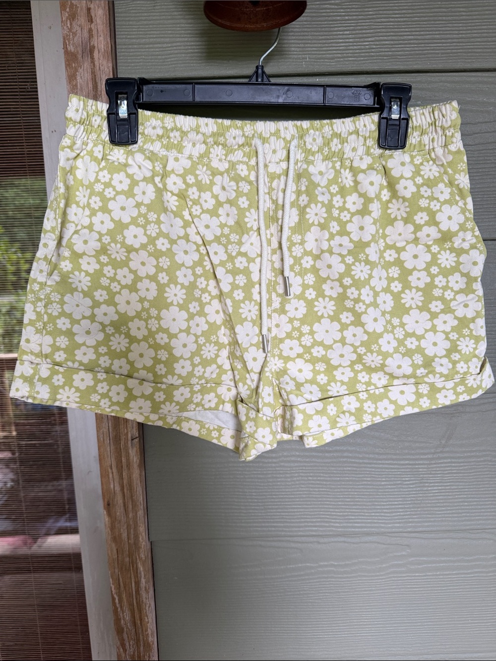 Forever 21 Light Green and White Floral Drawstring Shorts